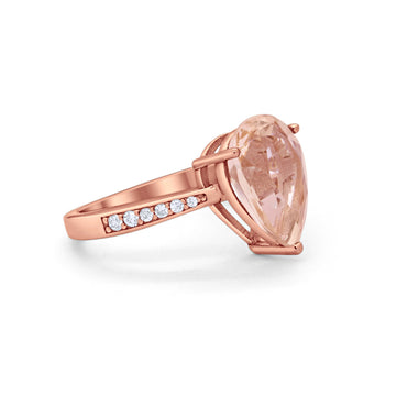 Teardrop Bridal Ring Rose Tone, Simulated Morganite CZ 925 Sterling Silver